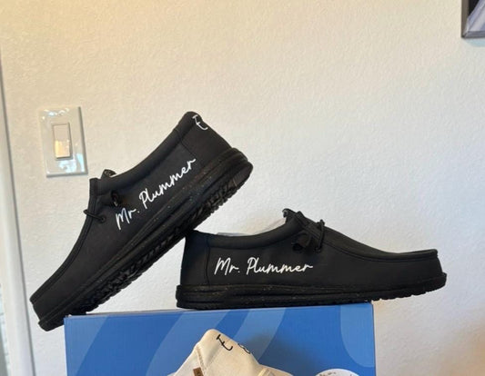 Men's / Wedding Custom Dude Shoes (Black Canvas) - Perfect gift for him, Groom Gift, Fathers day gift, Christmas gift, birthday gift & more!