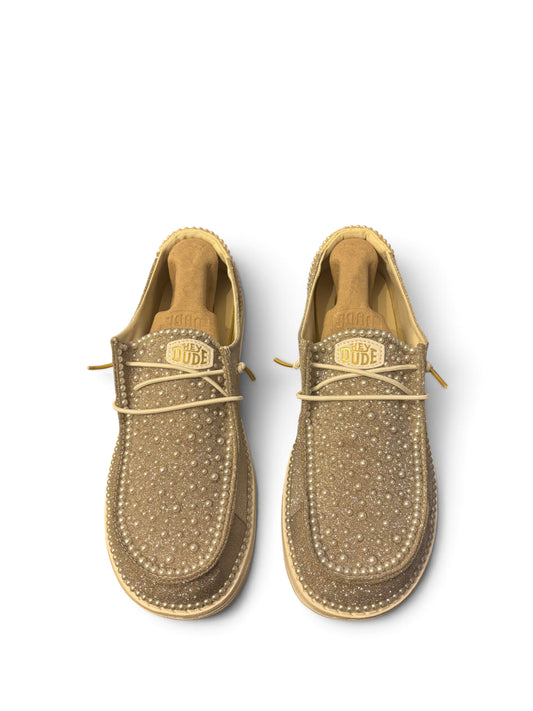 Custom Bridal Shoes| Pearl Wedding Loafer for Bride (Gold Metallic Glitter Edition)