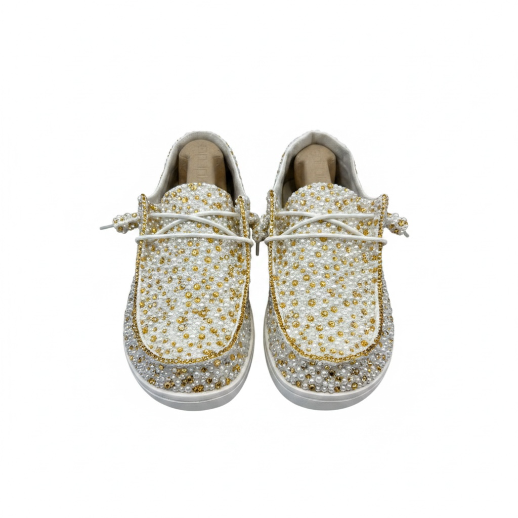 Custom Blinged Bridal Shoes| Luxury Pearl and Rhinestone Wedding Loafer for Bride (Maximum Coverage Edition)