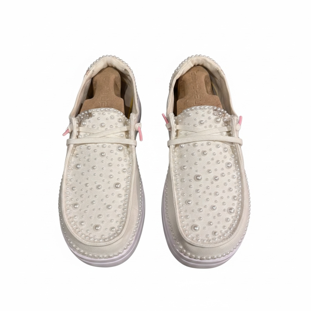 Custom Bridal Shoes| Pearl Wedding Platform Loafer for Bride (Larger Pearls)