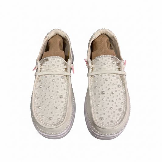 Custom Bridal Shoes| Pearl Wedding Platform Loafer for Bride (Larger Pearls)