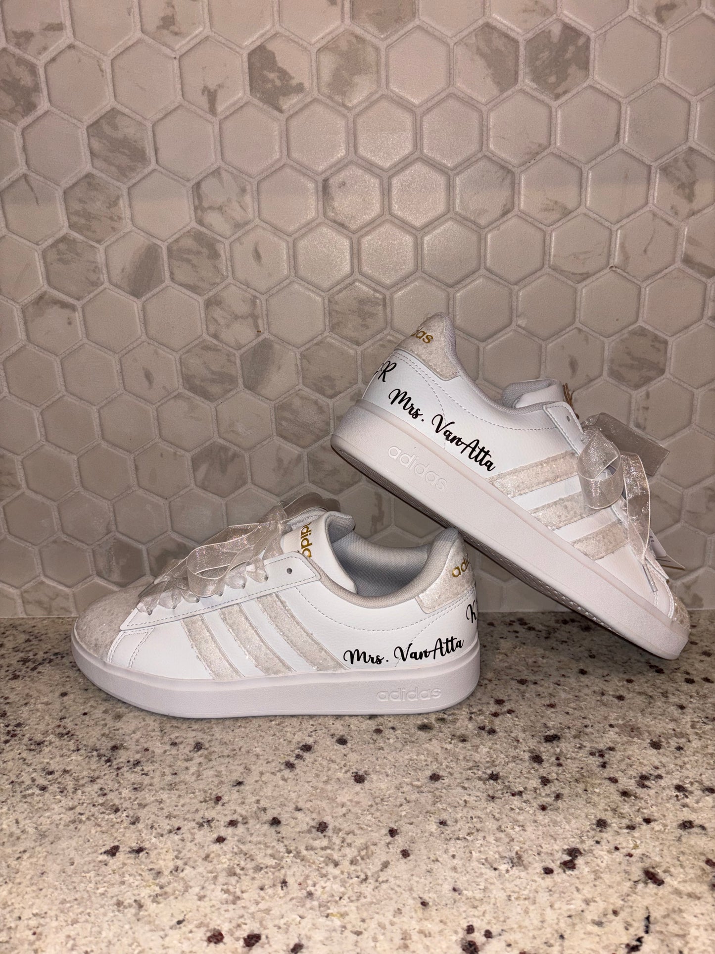 Custom Glitter Bridal Sneakers | Luxury Personalized Wedding Shoes for Bride with or without writting (White Glitter),