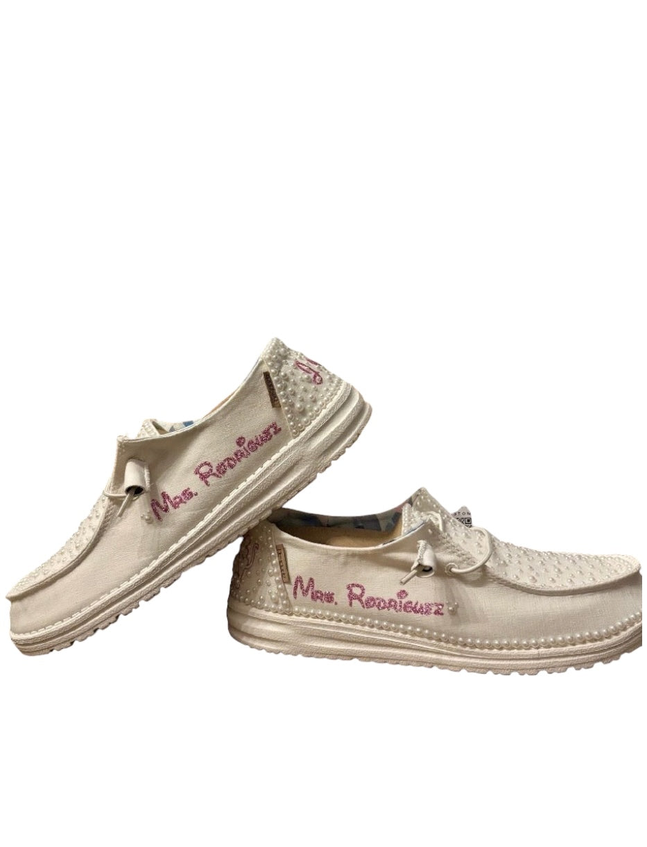 Custom Bridal Shoes| Pearl Wedding Loafer for Bride (Hidden Mickey Edition)