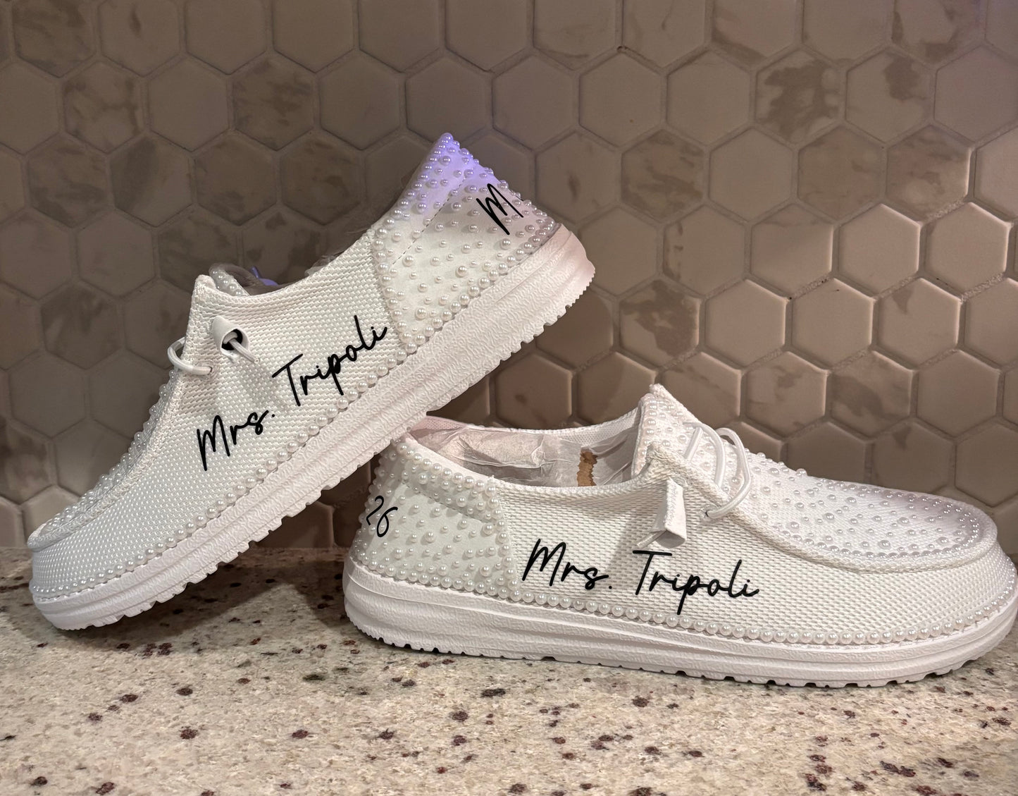 Custom Bridal Shoes| Pearl Wedding Loafer for Bride Sox Material (Smaller Pearls)
