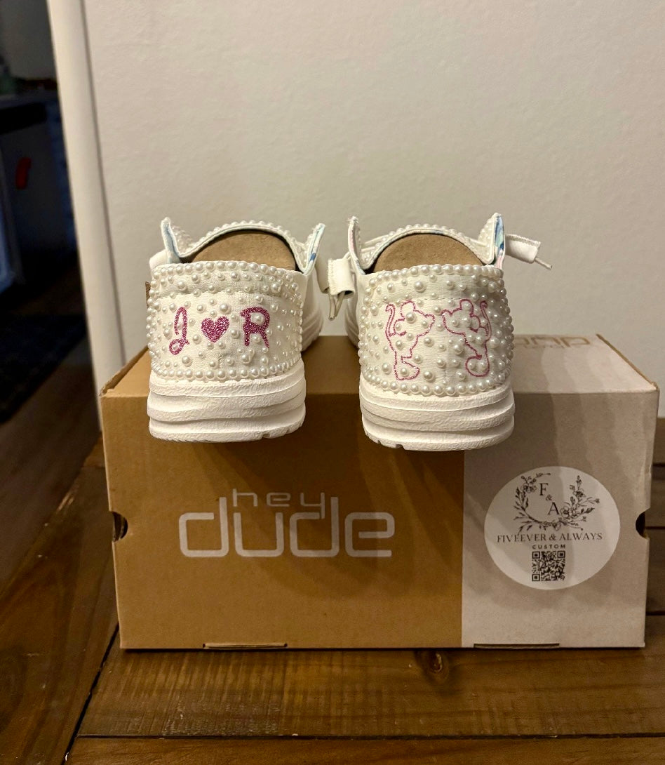 Custom Wedding/Pearl Dude Shoes Hidden Mickey - Perfect Bridal shower gift, Anniversary gift, Christmas Gift, Gift for her, and more!