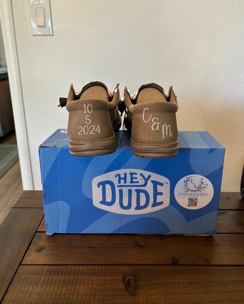 Men's Wedding Custom Dude Shoes (Brown Canvas) - Perfect gift for him, Groom Gift, Fathers day gift, Christmas gift, birthday gift & more!