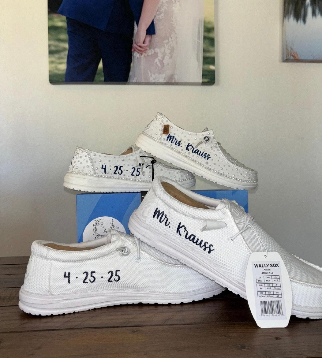Men's Wedding Custom Dude Shoes (White Canvas) - Perfect gift for him, Groom Gift, Fathers day gift, Christmas gift, birthday gift & more!