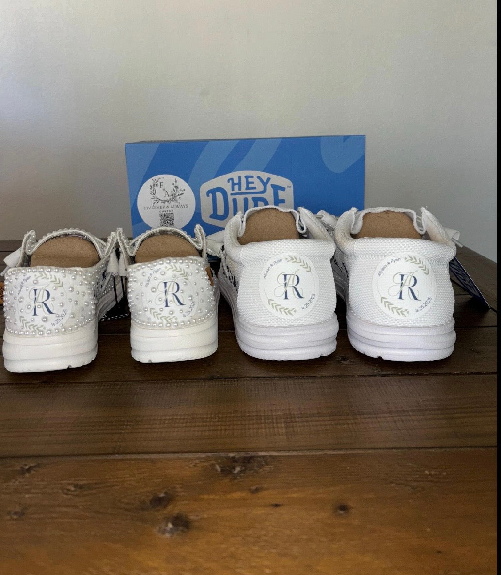 Men's Wedding Custom Dude Shoes (White Canvas) - Perfect gift for him, Groom Gift, Fathers day gift, Christmas gift, birthday gift & more!