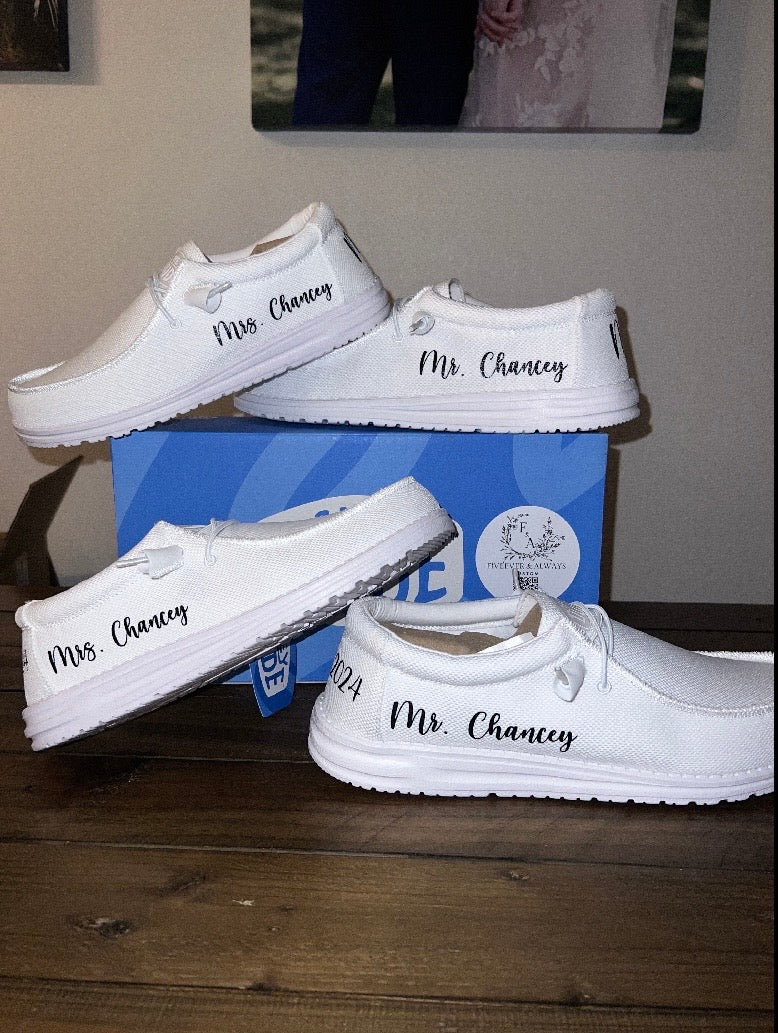 Men's Wedding Custom Dude Shoes (White Canvas) - Perfect gift for him, Groom Gift, Fathers day gift, Christmas gift, birthday gift & more!