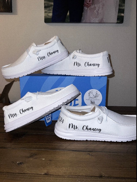 Men's Wedding Custom Dude Shoes (White Canvas) - Perfect gift for him, Groom Gift, Fathers day gift, Christmas gift, birthday gift & more!