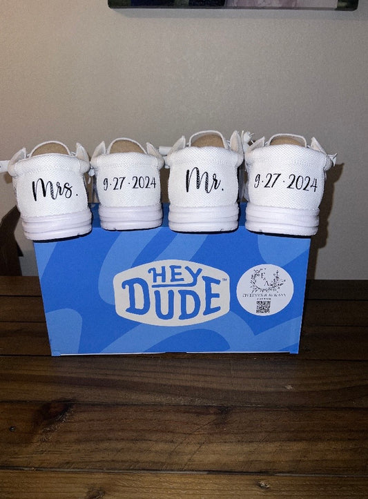 Men's Wedding Custom Dude Shoes (White Canvas) - Perfect gift for him, Groom Gift, Fathers day gift, Christmas gift, birthday gift & more!
