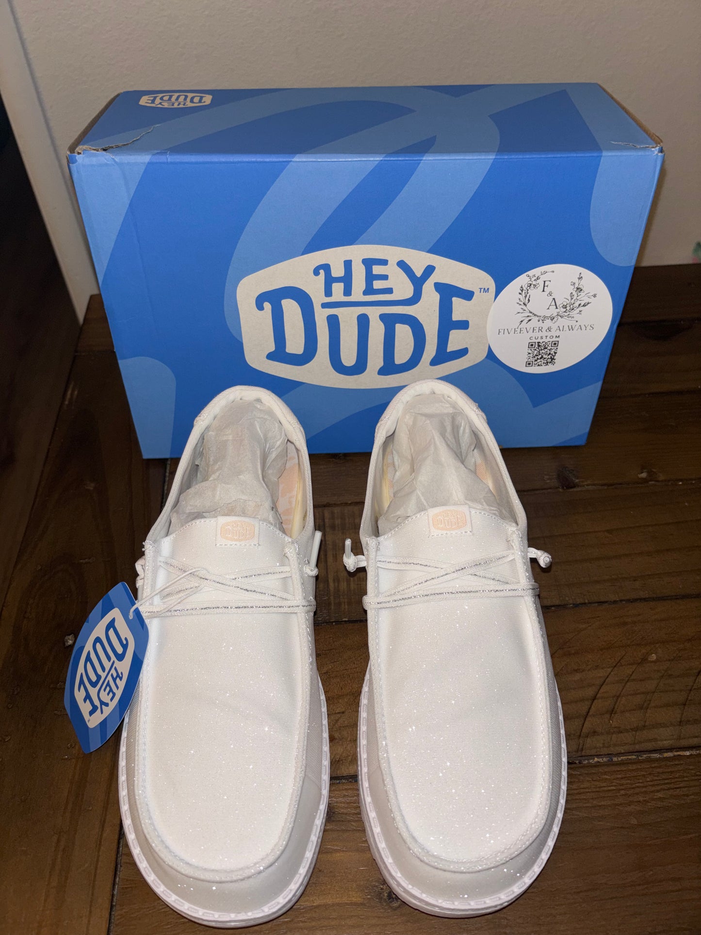 Womens / Wedding Custom Sparkly White Dude Shoes (Stardust) - Perfect a Bridal shower gift, Anniversary gift, Christmas Gift, Gift for her.