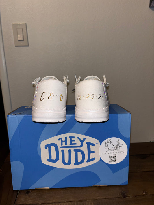 Womens / Wedding Custom Sparkly White Dude Shoes (Stardust) - Perfect a Bridal shower gift, Anniversary gift, Christmas Gift, Gift for her.