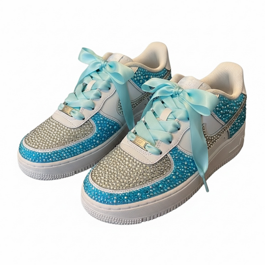 Custom Bridal AF1 Sneakers | Luxury Personalized Wedding Shoes for Bride (Blinged with Satin Laces)