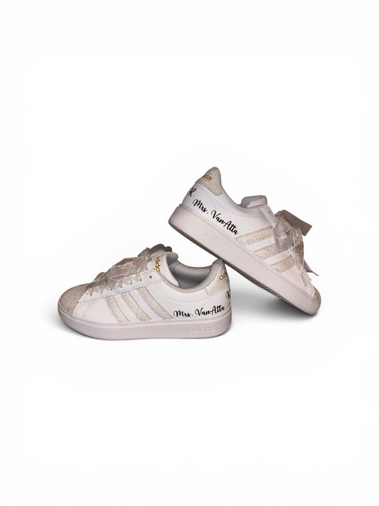 Custom Glitter Bridal Sneakers | Luxury Personalized Wedding Shoes for Bride with or without writting (White Glitter),