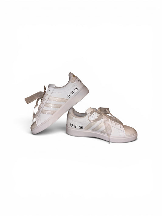 Custom Glitter Bridal Sneakers | Luxury Personalized Wedding Shoes for Bride with or without writting (White Glitter),