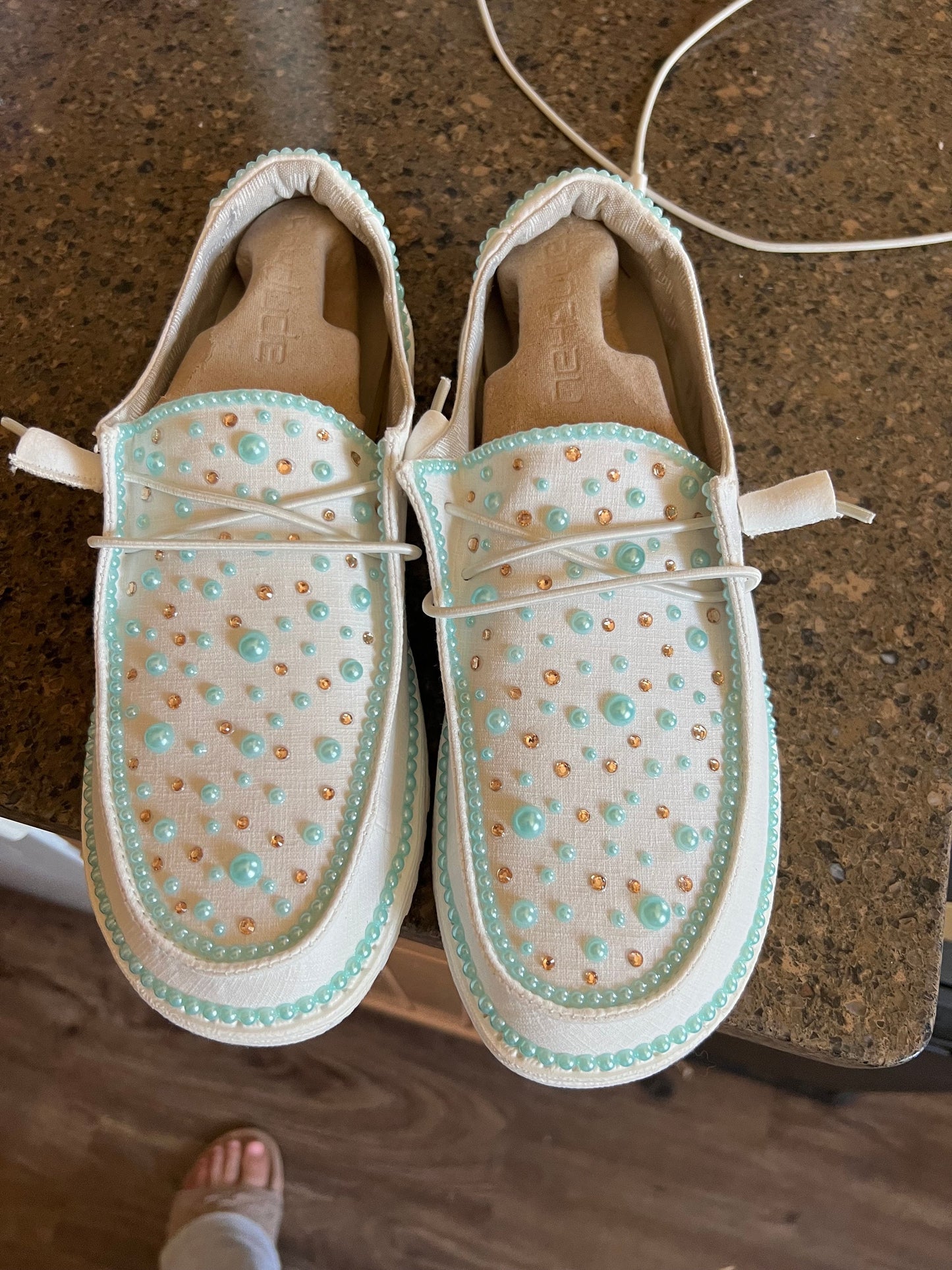 Custom Pearl & Rhinestone / Wedding Dude Shoes - Larger Pearls