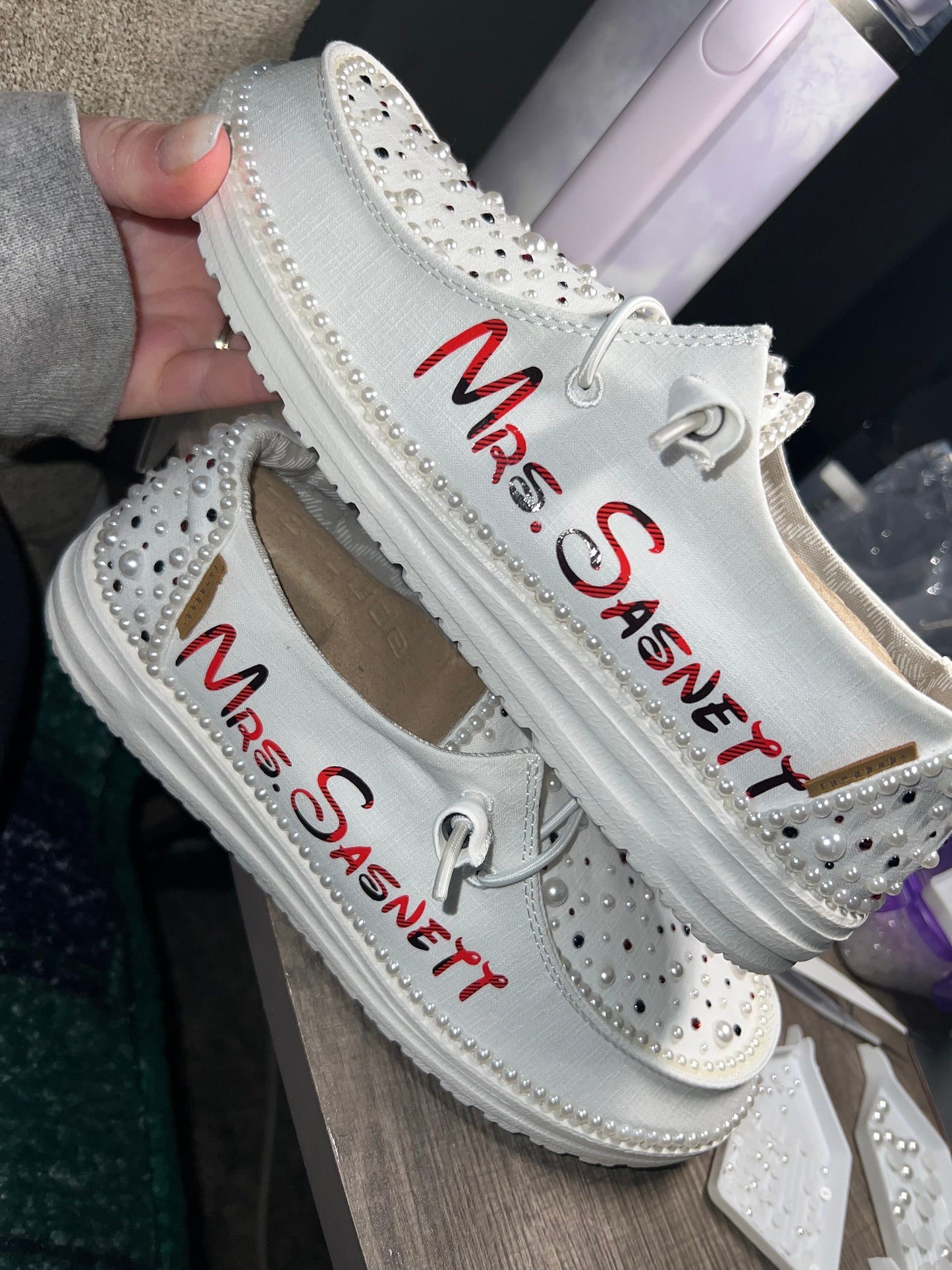 Custom Pearl & Rhinestone / Wedding Dude Shoes - Larger Pearls