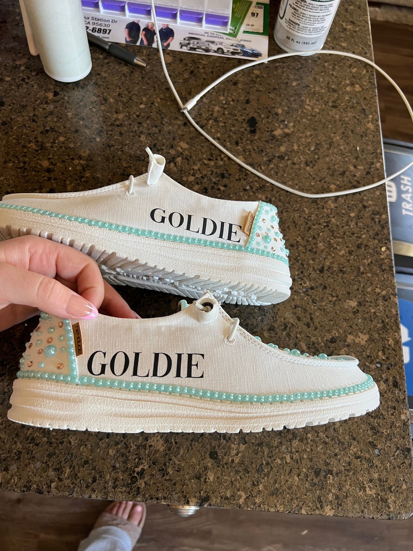 Custom Pearl & Rhinestone / Wedding Dude Shoes - Larger Pearls