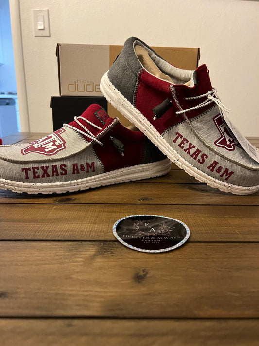 Custom Texas AM Dude Shoes - perfect Christmas gift, gift for them, graduation gift, birthday gift, anniversary gift & more!