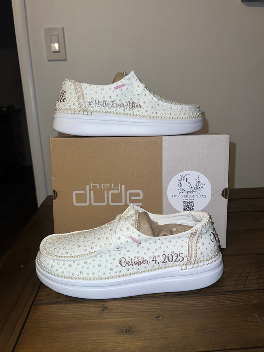 Custom Wedding / Pearl Wendy Rise Dude Shoes - Smaller Pearls