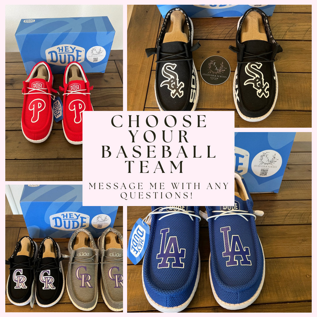 Baseball logo HeyDude Shoes- You Choose! These are perfect for Christmas gift, birthday gift, graduation gift, anniversary gifts & more!