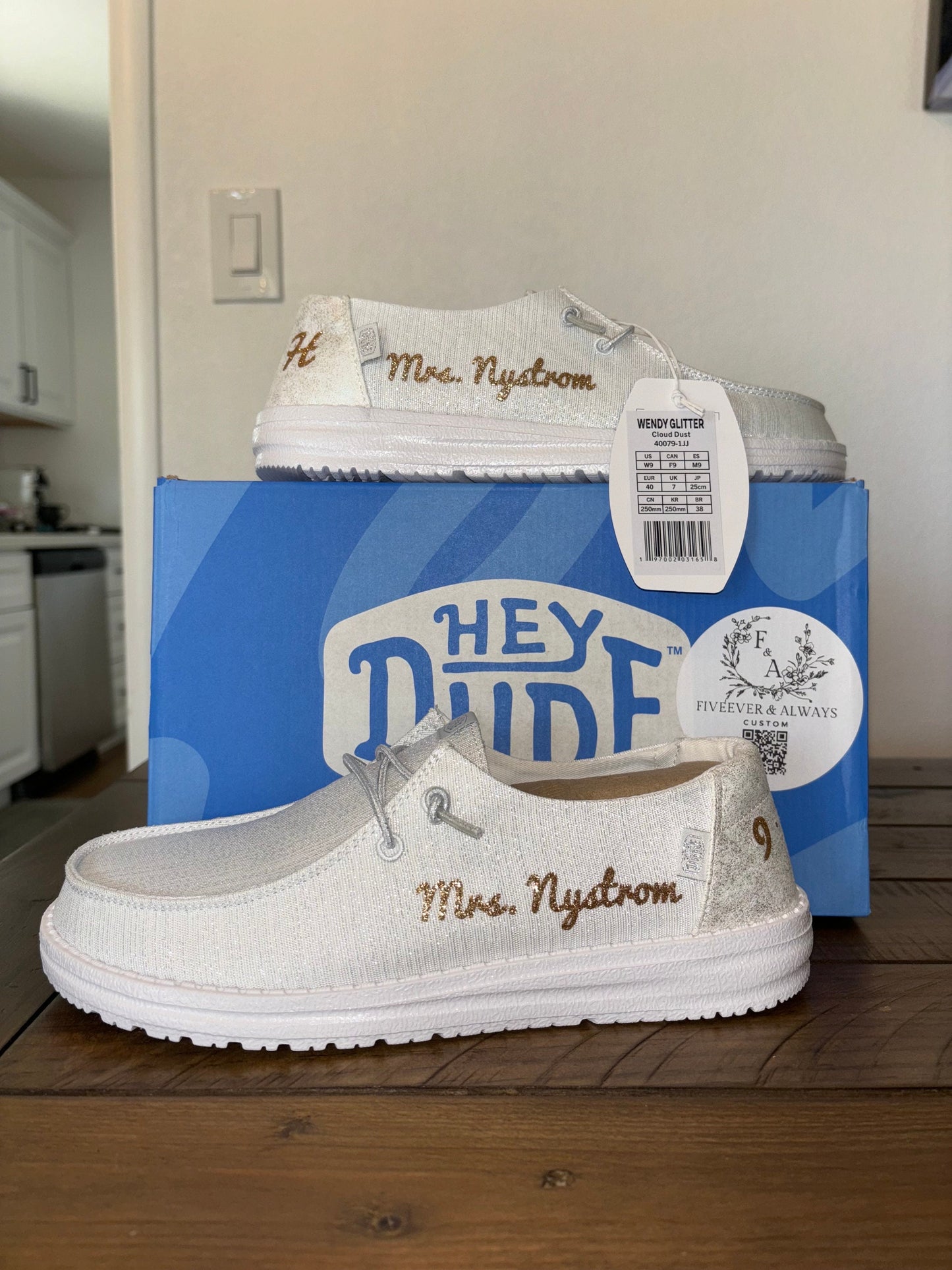 Womens / Wedding Custom Iridescent Glitter White Dude Shoes - Perfect a Bridal shower gift, Anniversary gift, Christmas Gift, Gift for her.