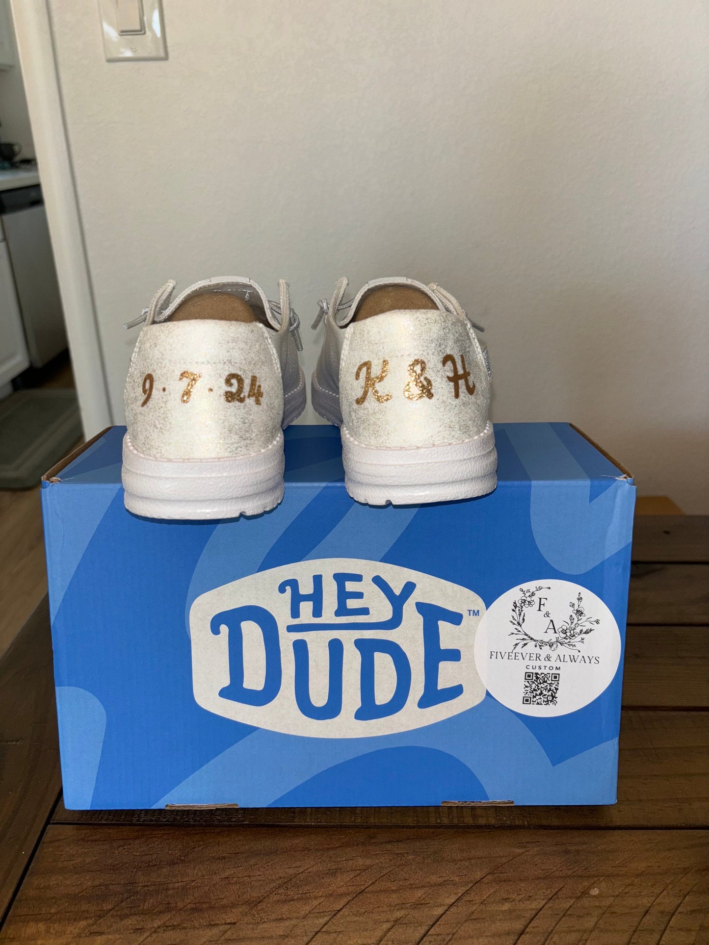 Womens / Wedding Custom Iridescent Glitter White Dude Shoes - Perfect a Bridal shower gift, Anniversary gift, Christmas Gift, Gift for her.