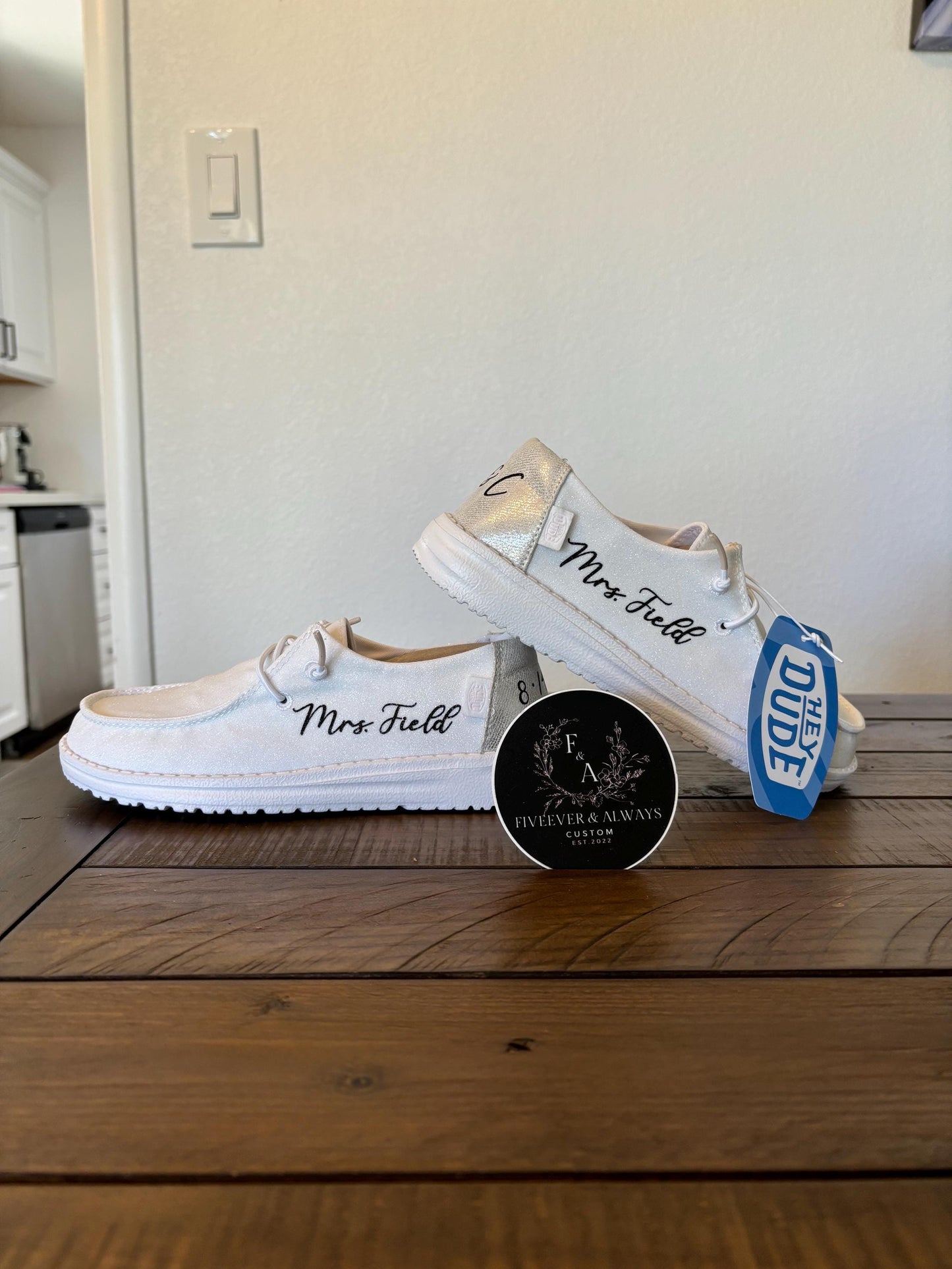 Womens / Wedding Custom Sparkly White Dude Shoes - Perfect a Bridal shower gift, Anniversary gift, Christmas Gift, Gift for her.