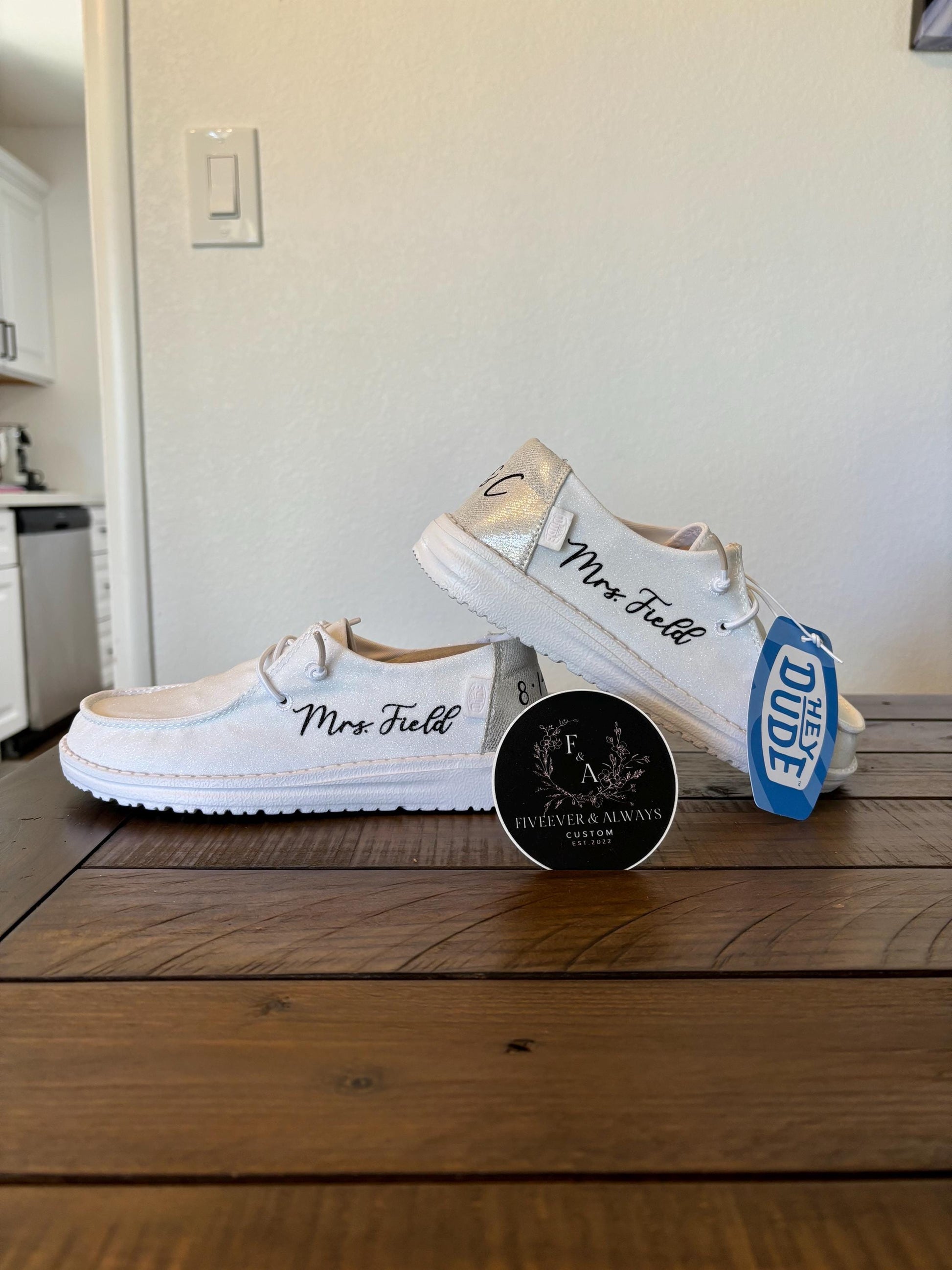 Womens / Wedding Custom Sparkly White Dude Shoes - Perfect a Bridal shower gift, Anniversary gift, Christmas Gift, Gift for her.