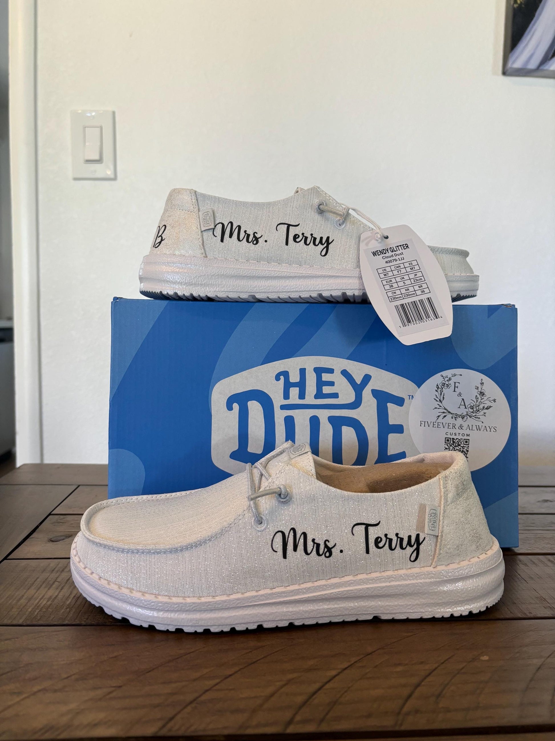 Womens / Wedding Custom Iridescent Glitter White Dude Shoes - Perfect a Bridal shower gift, Anniversary gift, Christmas Gift, Gift for her.