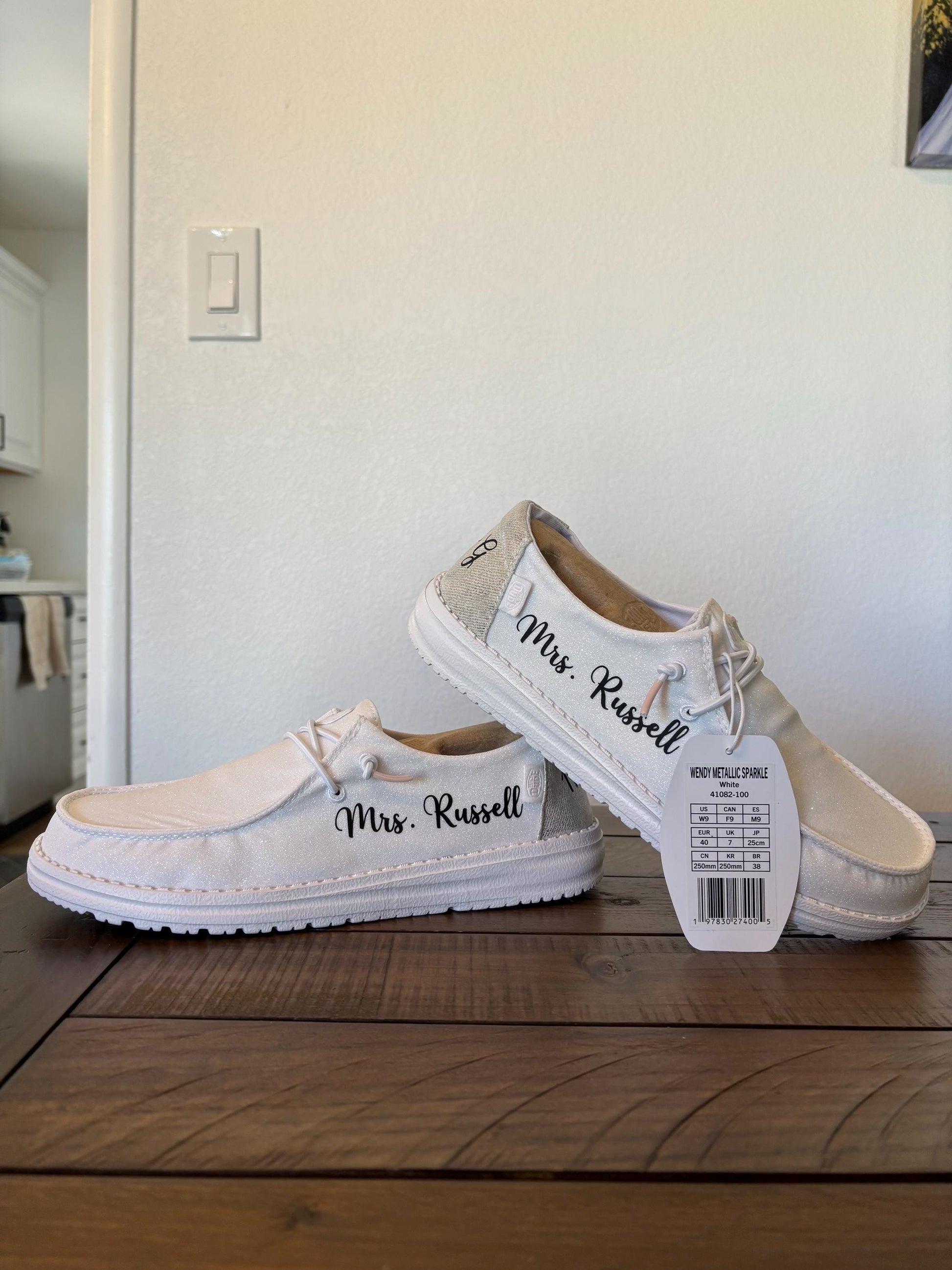 Womens / Wedding Custom Sparkly White Dude Shoes - Perfect a Bridal shower gift, Anniversary gift, Christmas Gift, Gift for her.