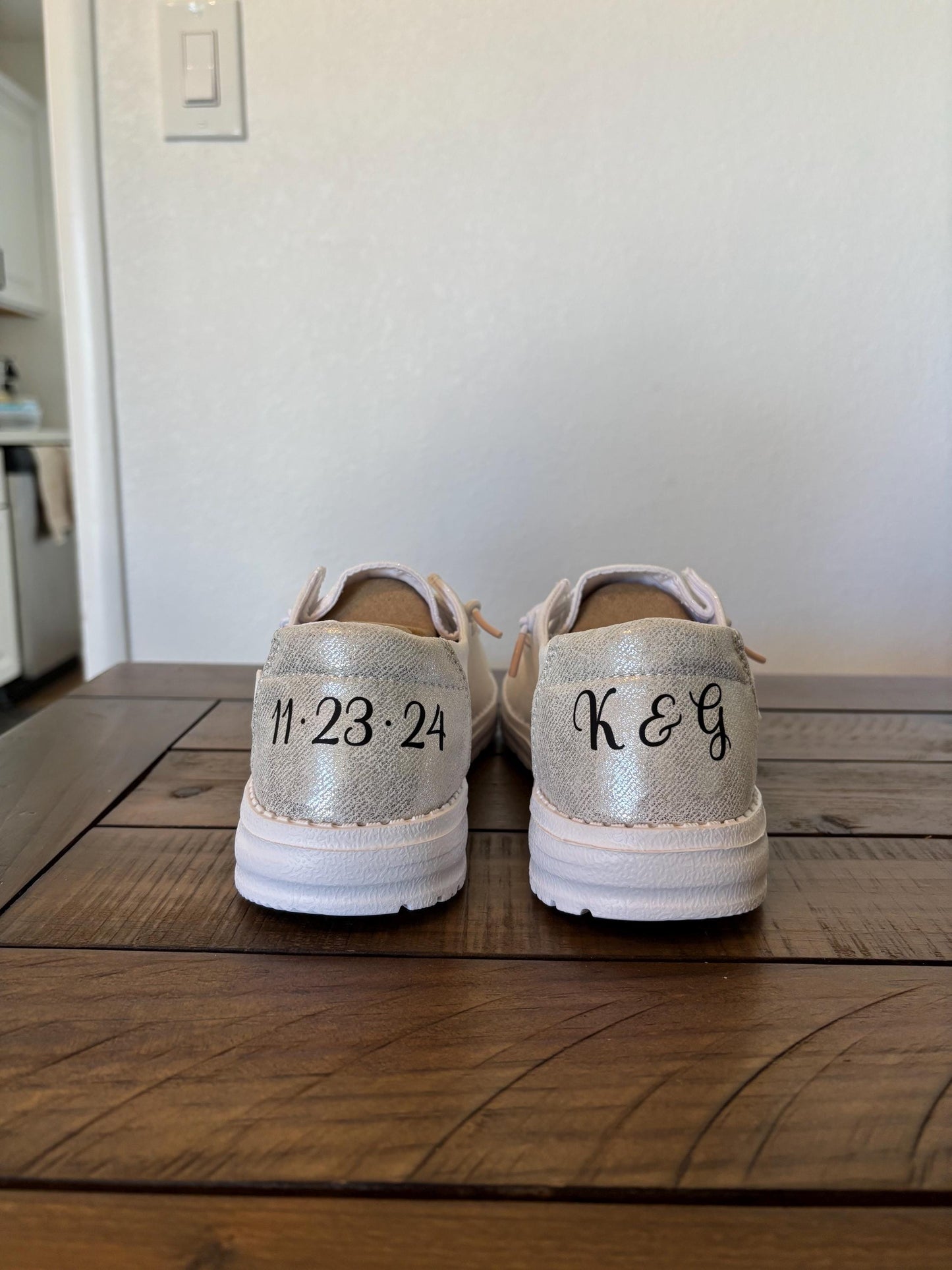 Womens / Wedding Custom Sparkly White Dude Shoes - Perfect a Bridal shower gift, Anniversary gift, Christmas Gift, Gift for her.