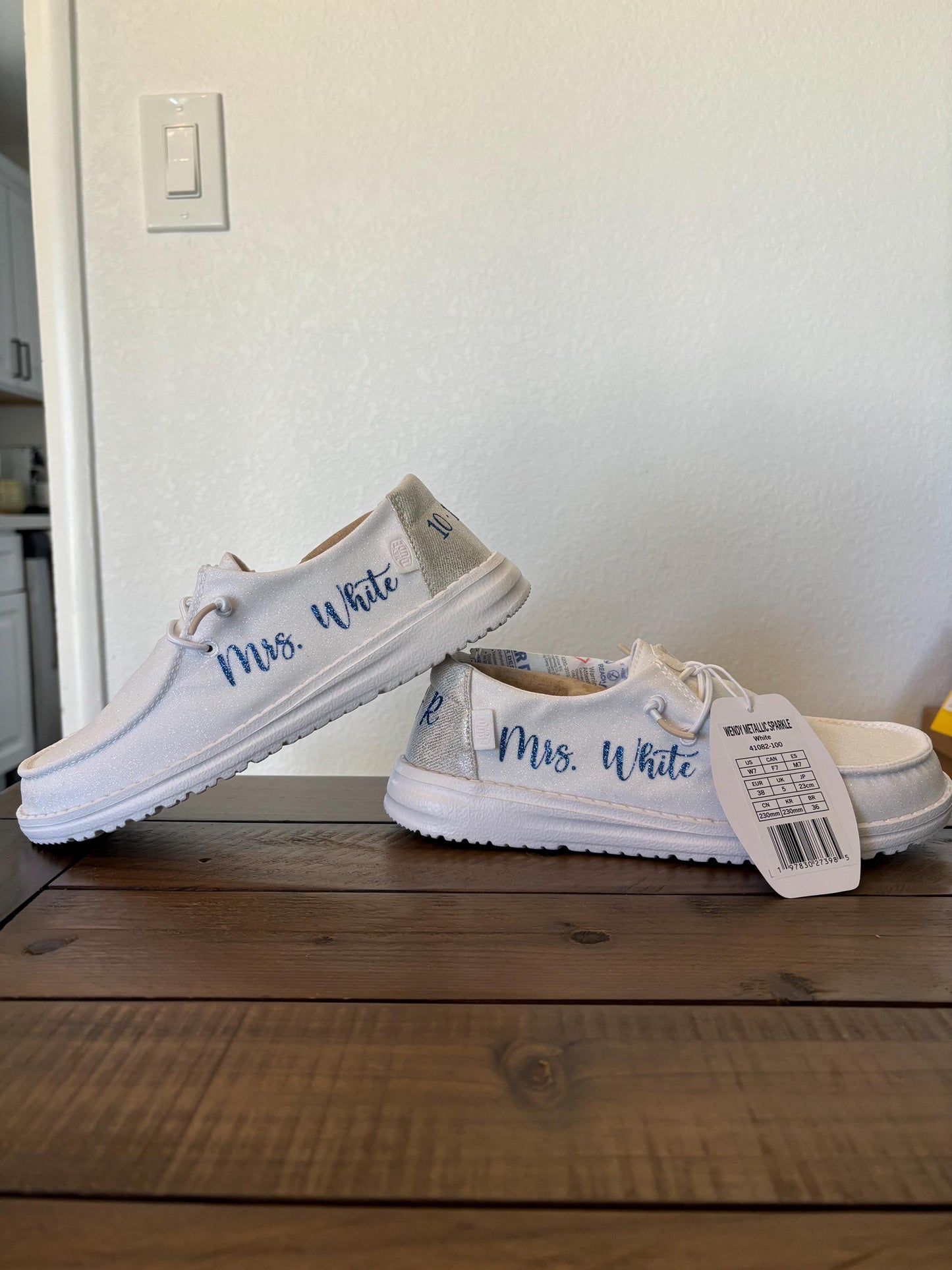 Womens / Wedding Custom Sparkly White Dude Shoes - Perfect a Bridal shower gift, Anniversary gift, Christmas Gift, Gift for her.