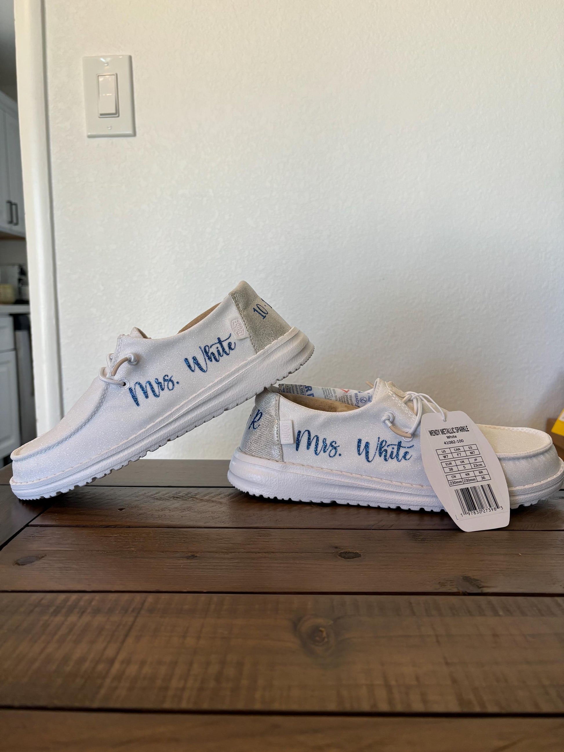 Womens / Wedding Custom Sparkly White Dude Shoes - Perfect a Bridal shower gift, Anniversary gift, Christmas Gift, Gift for her.