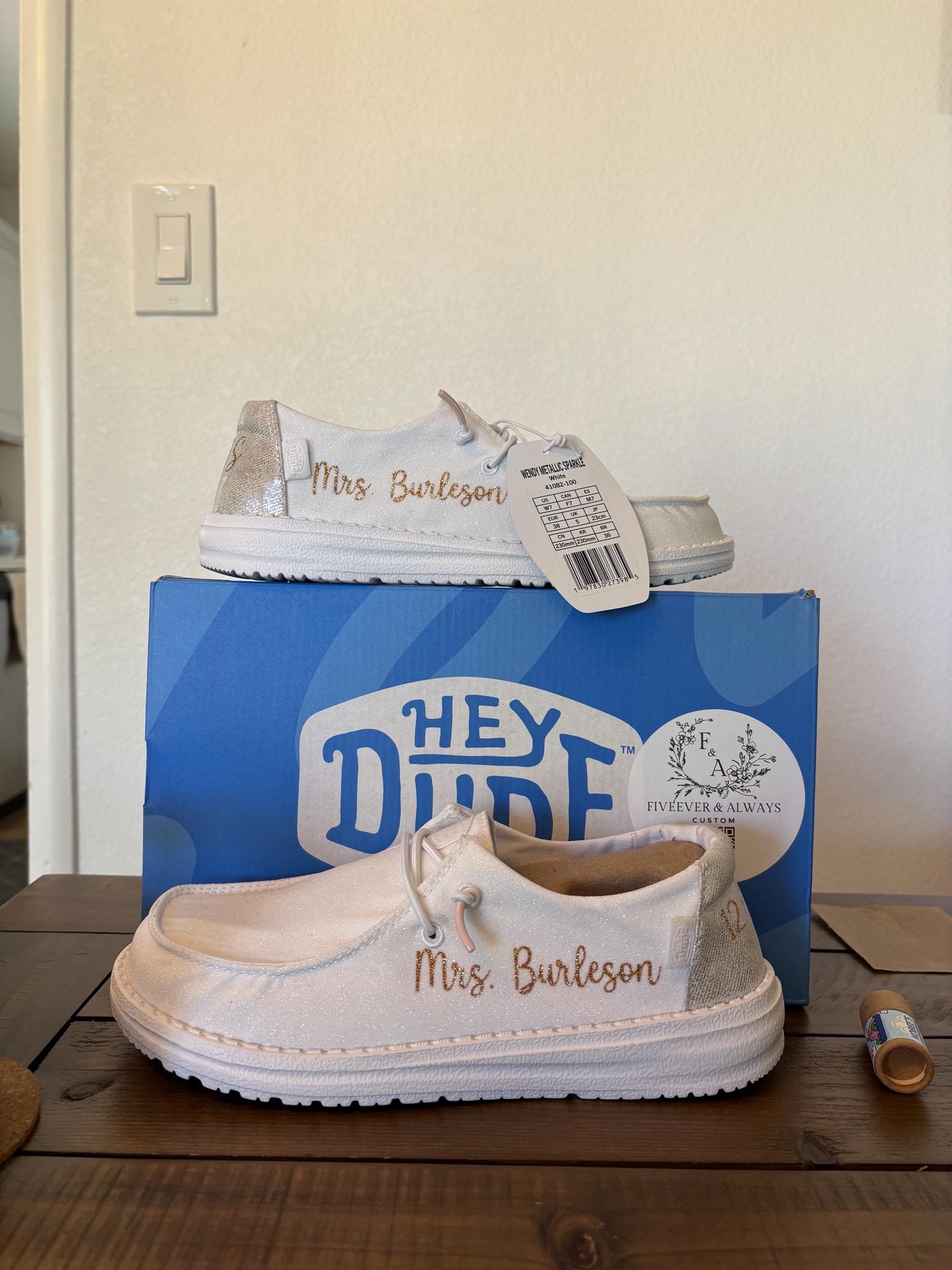 Womens / Wedding Custom Sparkly White Dude Shoes - Perfect a Bridal shower gift, Anniversary gift, Christmas Gift, Gift for her.