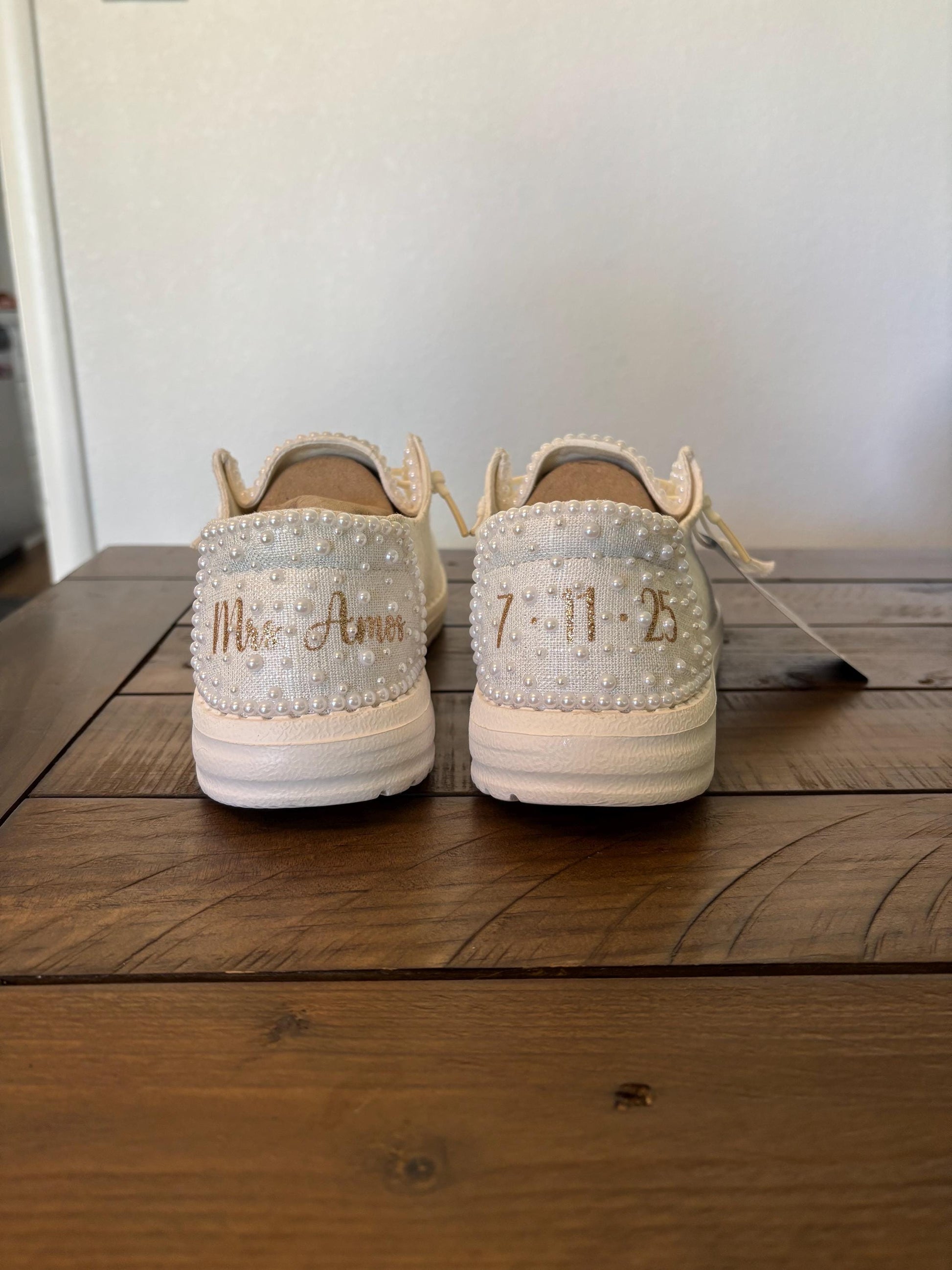 Custom Wedding/Pearl Lace Dude Shoes - Perfect Bridal shower gift, Anniversary gift, Christmas Gift, Gift for her, and more