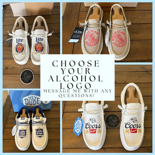 Custom Alcohol Logo HeyDudes - gift for him, Groom Gift, Fathers day gift, Christmas gift, birthday gift, anniversary gift for him, & more