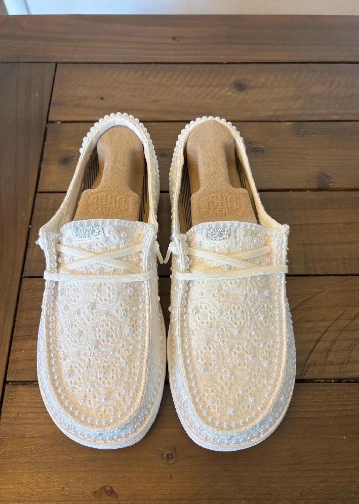 Custom Wedding/Pearl Lace Dude Shoes - Perfect Bridal shower gift, Anniversary gift, Christmas Gift, Gift for her, and more