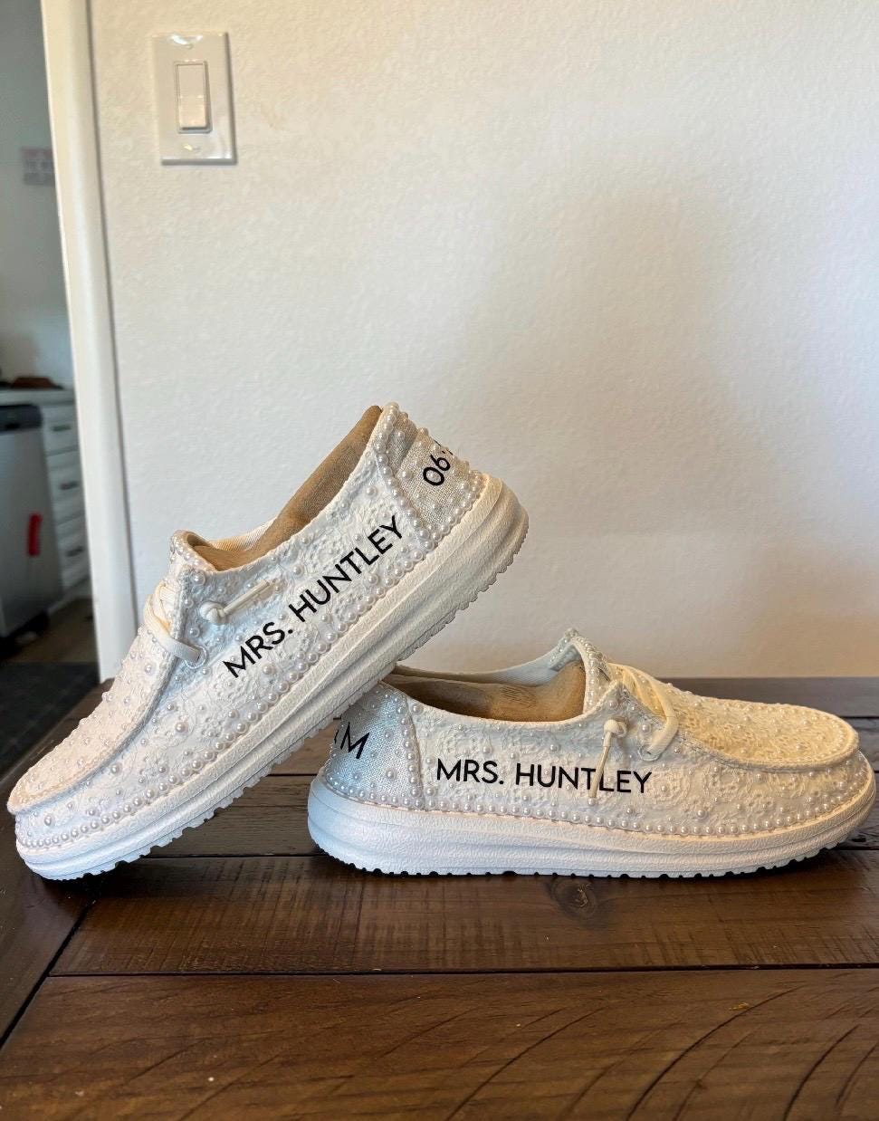 Custom Wedding/Pearl Lace Dude Shoes - Perfect Bridal shower gift, Anniversary gift, Christmas Gift, Gift for her, and more