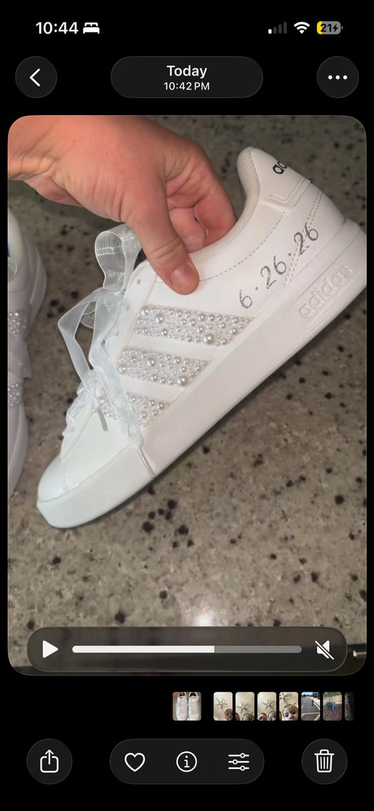 Custom Wedding Pearl Adidas Grand Court 3.0 - Perfect Bridal shower gift, Anniversary gift, Christmas Gift, Gift for her, and more!