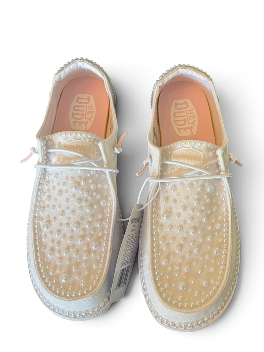 Custom Glitter Bridal Shoes| Pearl Wedding Loafer for Bride (Metallic Pearl & Glitter)