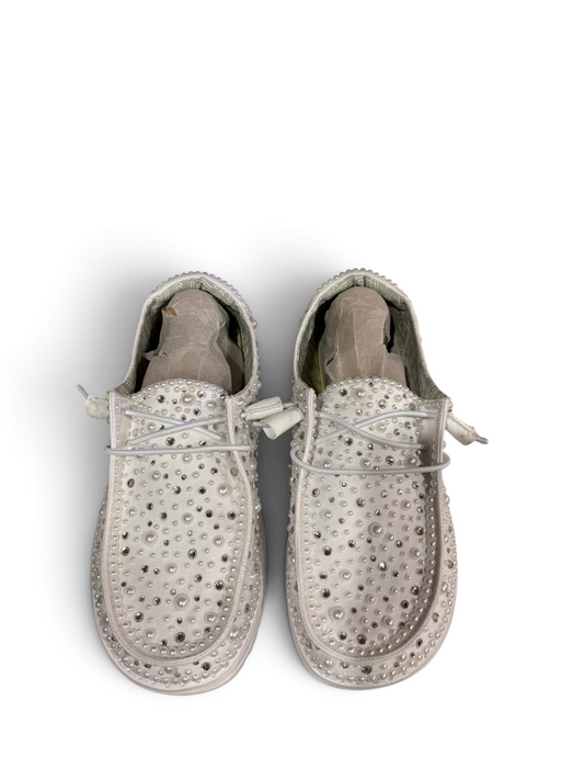 Custom Blinged Bridal Shoes| Pearl and Rhinestone Wedding Loafer for Bride (Larger Stones)
