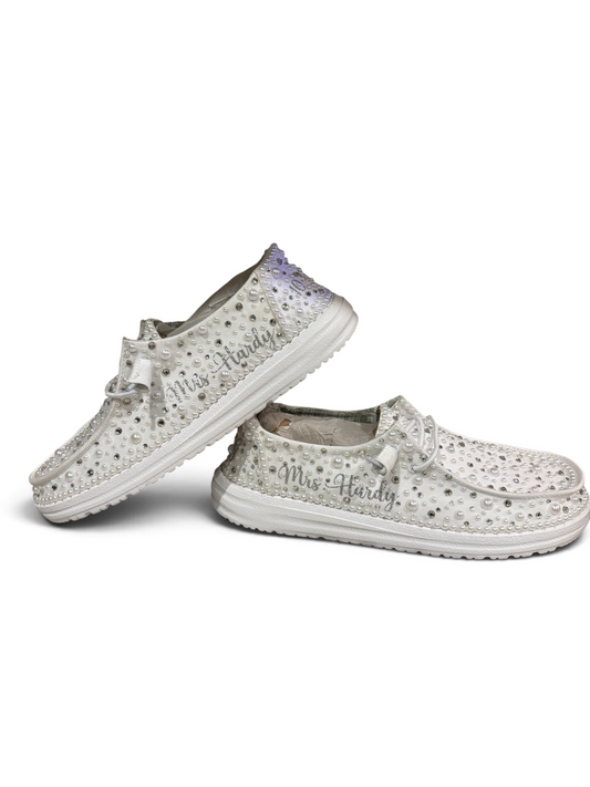 Custom Blinged Bridal Shoes| Pearl and Rhinestone Wedding Loafer for Bride (Larger Stones)