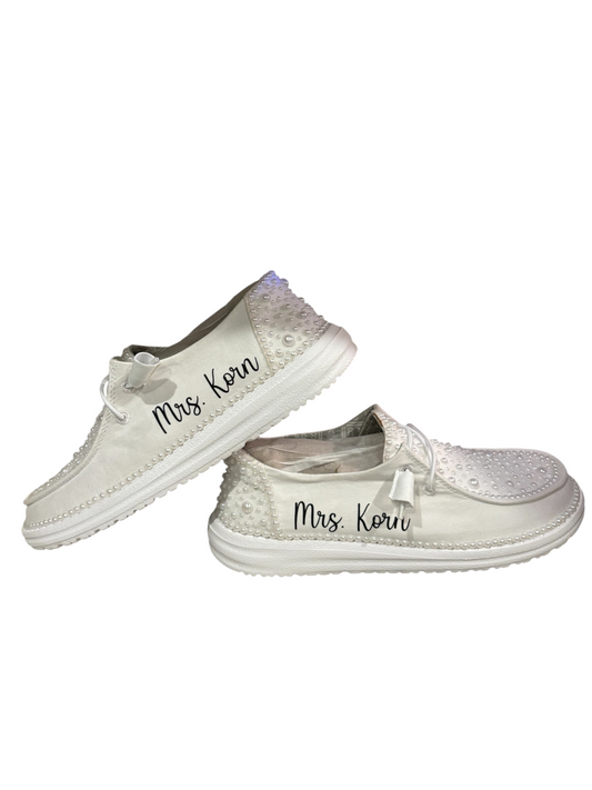 Custom Bridal Shoes| Personalized Pearled Wedding Loafer for Bride (Larger Pearl Edition)