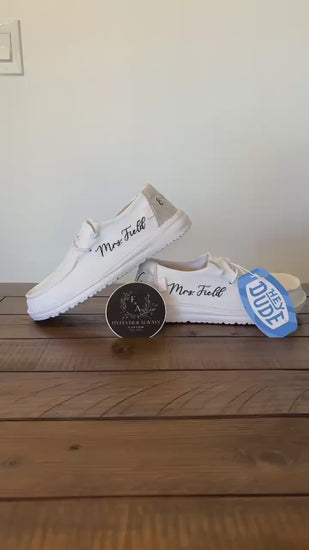 Womens / Wedding Custom Sparkly White Dude Shoes - Perfect a Bridal shower gift, Anniversary gift, Christmas Gift, Gift for her.