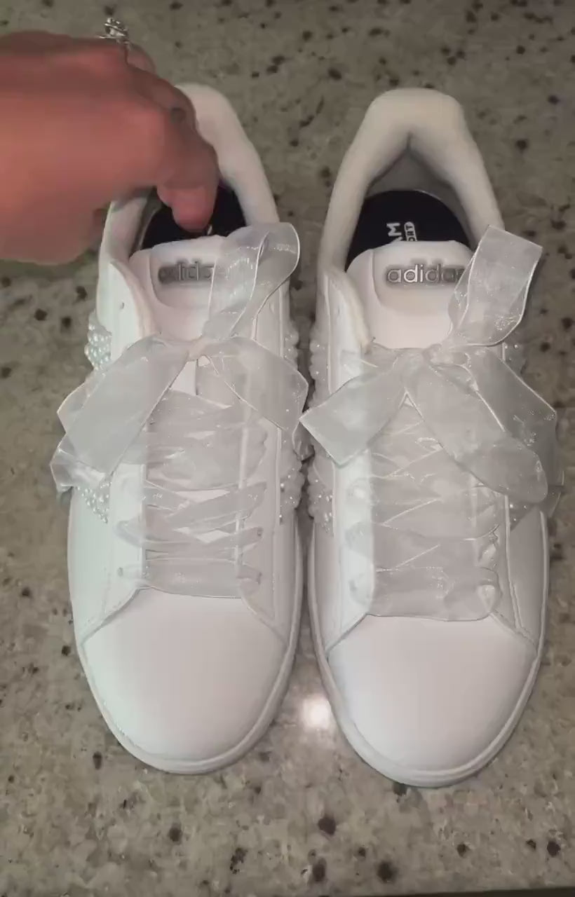 Custom Wedding Pearl Adidas Grand Court 3.0 - Perfect Bridal shower gift, Anniversary gift, Christmas Gift, Gift for her, and more!